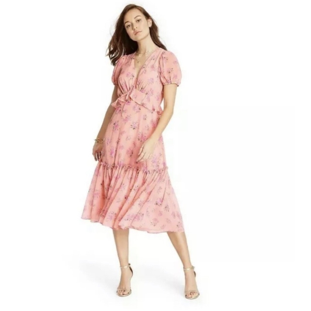 LoveShackFancy X Target Fleur Floral Pink Melon Midi Dress Sz 6